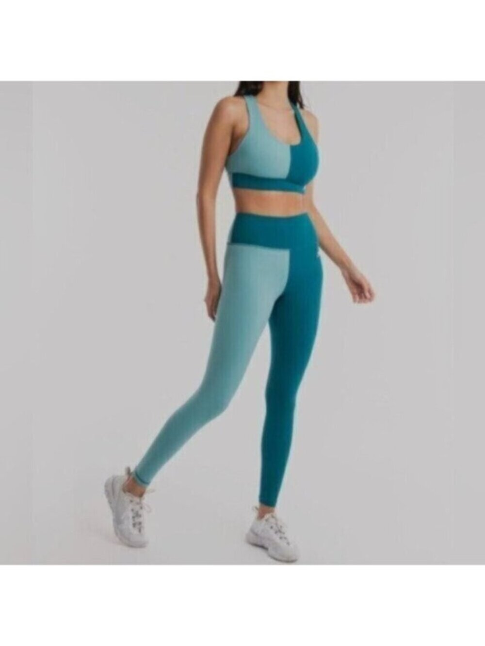 NWT BoxRaw Women's Blue & Green Lisa Brown Teal Leggings and Bra Top Set Size XS